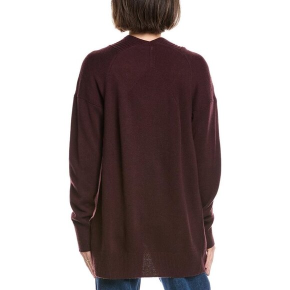 VINCE Rib Placket Wool Cashmere Blend Cardigan Cherry Night - Picture 2 of 6